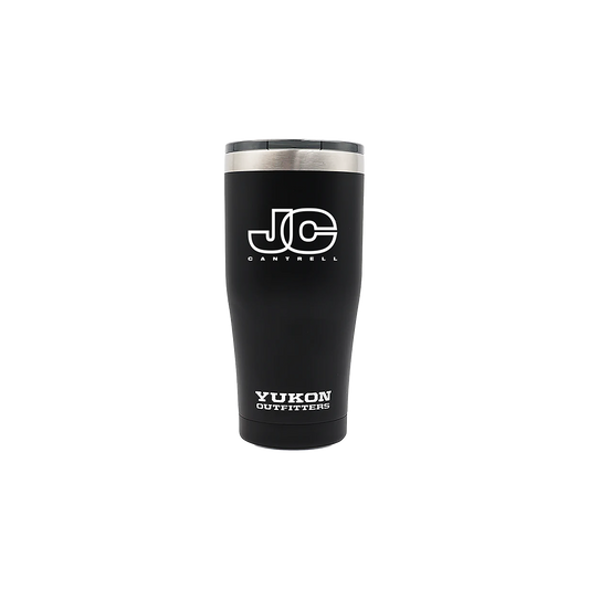 Official Jerry Cantrell Merchandise. 20oz Double Wall Vacuum Insulated stainless steel tumbler mug with a black powder coat and a white JC logo printed on one side. Keeps hot liquids for up to 6 hours and keeps cold liquids for up to 24 hours.